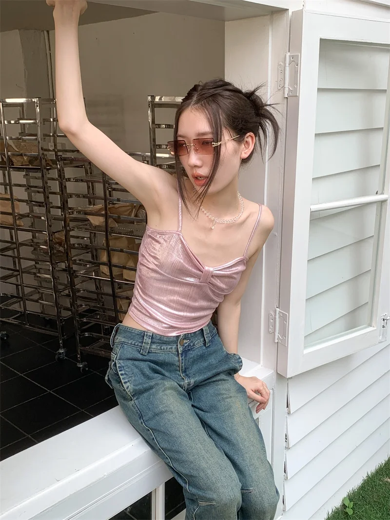 Beauty at 19 Years Old Psychedelic Cute Hot Pink Sling Women Summer Slim  fit Vest Gyaru Short Top - AliExpress