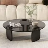 Coffee Tables, Glass Coffee Tables for Living Room Accent Coffee Side Tea Table with Natural Wood Frame 1