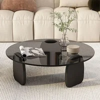 Coffee Tables, Glass Coffee Tables for Living Room Accent Coffee Side Tea Table with Natural Wood Frame 1
