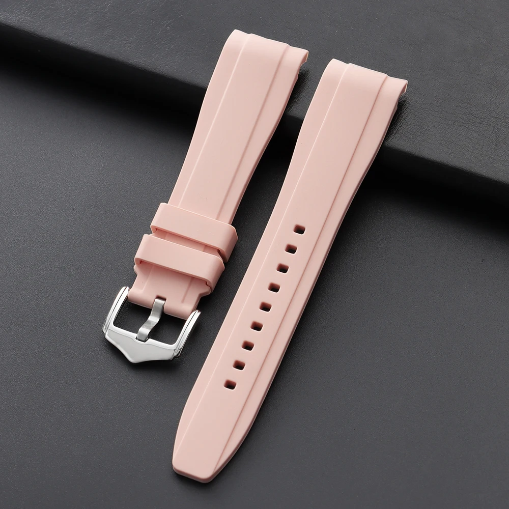 Universal Waterproof Curved-End Silicone Watch Band - Rubber Strap for Men and Women, Sports Design, 20mm & 22mm
