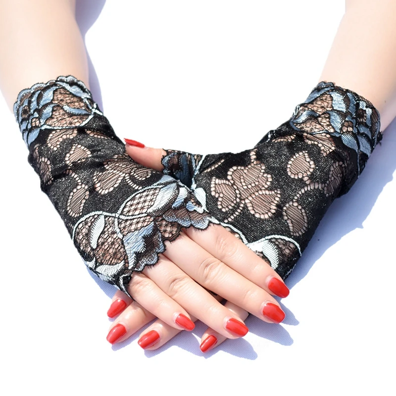 Gants Bras sans Doigts en Cachemire Laine avec Trou de Pouce Noir