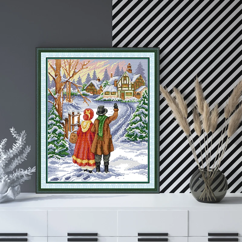 Joy Sunday Kreuzstich-Set „The Road Home In The Snow“-Muster, gezählter bedruckter Stoff, Leinwand, Aida 16/14/11 CT, DIY-Sticksets – Detail 4
