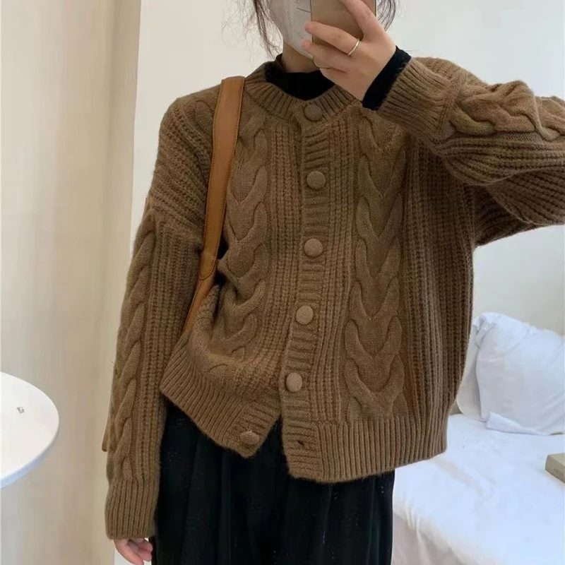 

MEXZT Japanese Lazy Wind Women Cardigan Sweater Fashion Buttons O-Neck Solid Y2k Sweater Outwear Autumn Winter Long Sleeve Tops