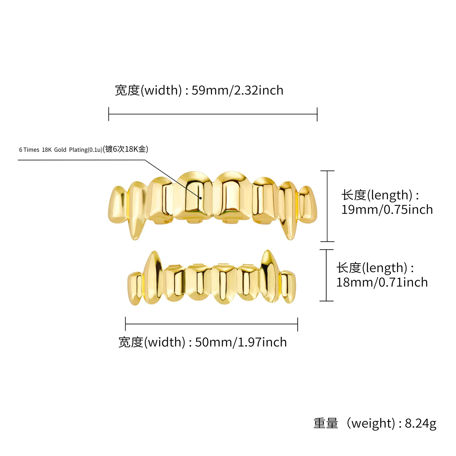 RACHELZ Vampirzähne Glänzende Zähne Grillz Hip Hop Oben Unten Mund Zahnkappen Für Frauen Männer Schmuck Halloween Cosplay – Detail 6