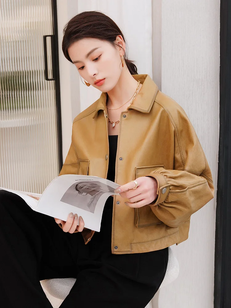 

Sheepskin new Haining leather jacket women's short 2021 spring and autumn loose leather jacket pure leather coat