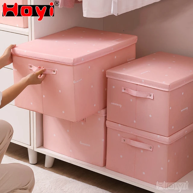 Pink Foldable with Lid Clothes Storage Box Home Clothes Storage Bin Folding  Storage Cabinet Kids Toys Fabric Organizer - AliExpress