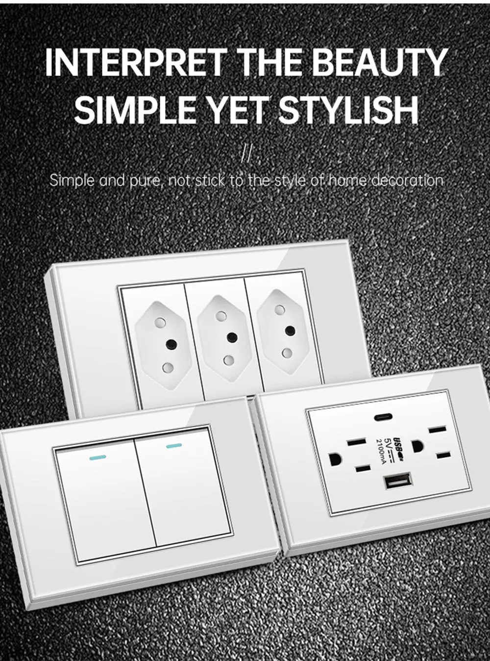 Description Picture 3 of itemEIOMR US BR Standard Wall Switch,3 Gang 1 / 2 Way,White Crystal Glass Panel,Size 118*75mm,10A Light Switch for Home Improvement
