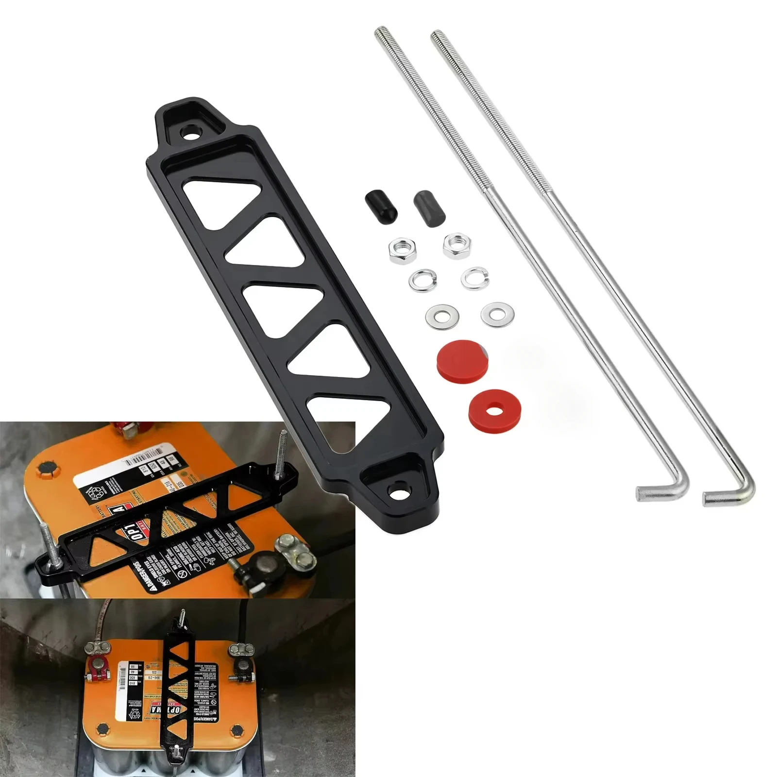 Universal Aluminum Alloy Car 5-Holes Triangle Battery Tray Holder Lock Accessories Tie Down Mount Bracket Kit 10in J Bolts