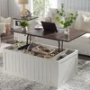 48" Lift Top Coffee Table, Farmhouse Cocktai with Sliding Groove Barn Door, Rustic Wood Center Table w/Double Storage Spaces 1