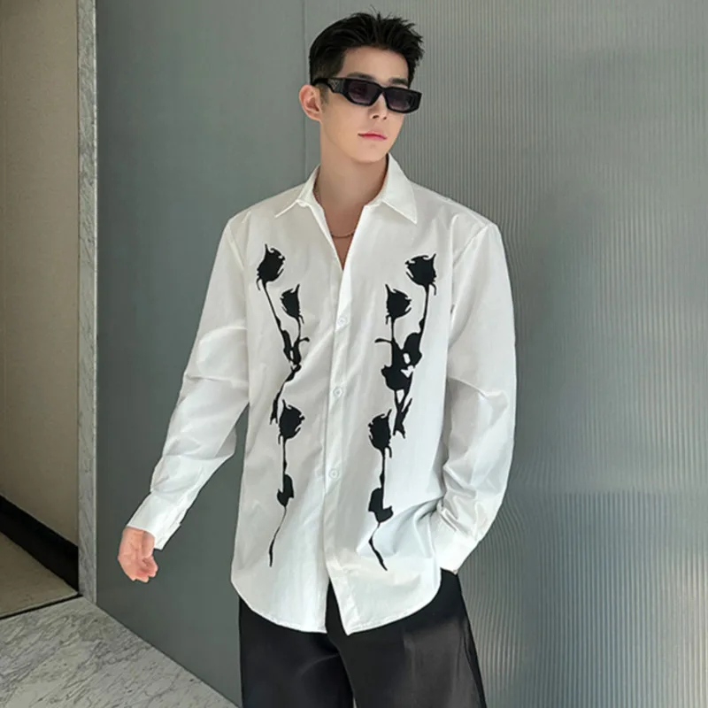 

Рубашка SYUHGFA мужская с длинным рукавом, однобортная блуза с винтажным принтом, лацканами, модная повседневная свободная кофта, весна 2024