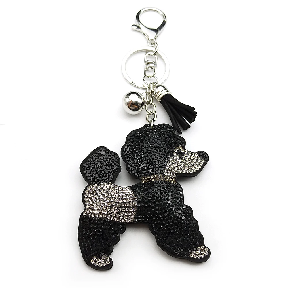 Pudel Teddy Hund Schlüsselanhänger Damen Herren Voller Strass Kristall Schwarz Quaste Kawaii Welpe Tier Geldbörse Tasche Charm Schlüsselanhänger Schmuck – Detail 9
