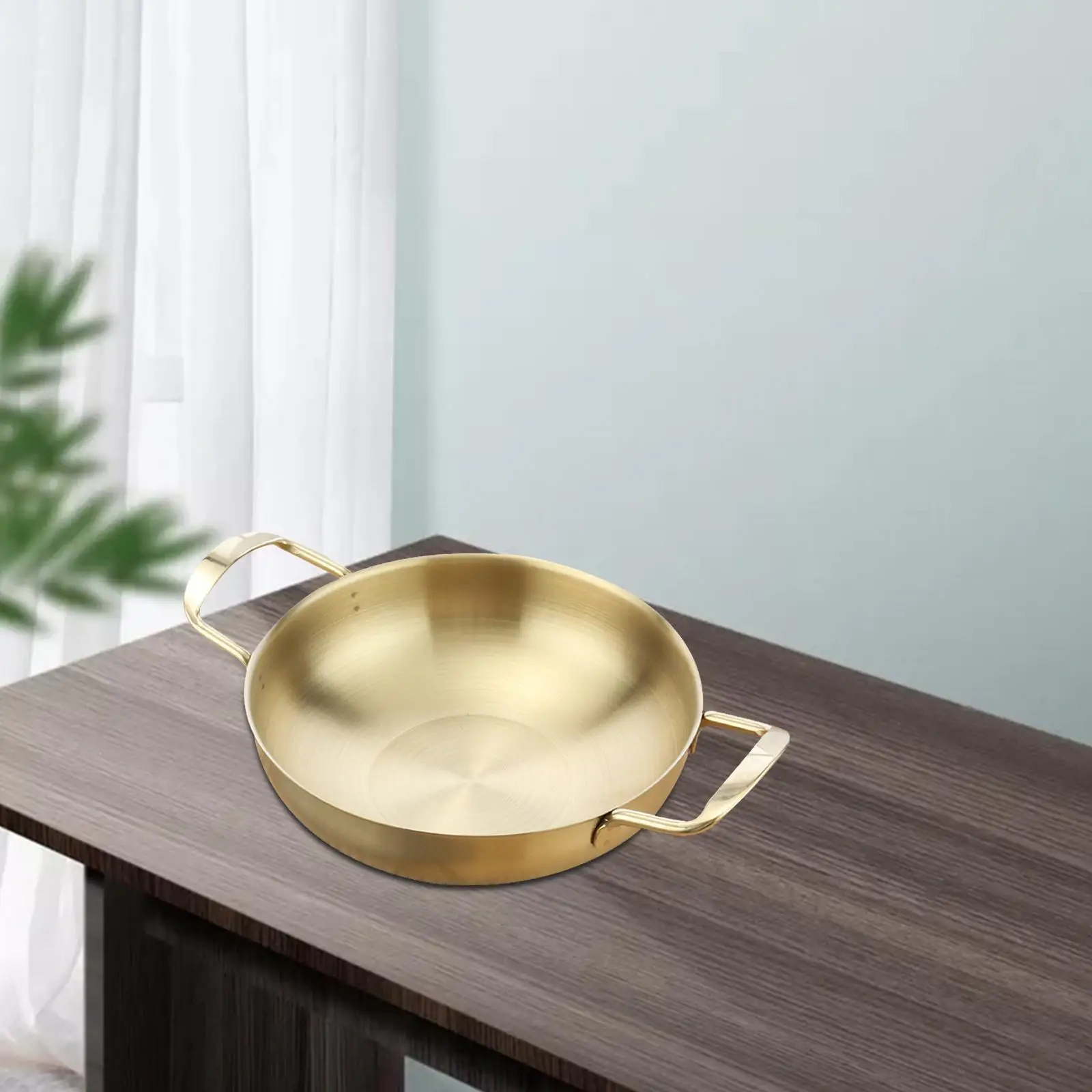 

Stainless Steel Paella Pan Gratin Pan Soup Stock Pot Cookware Golden 18cm