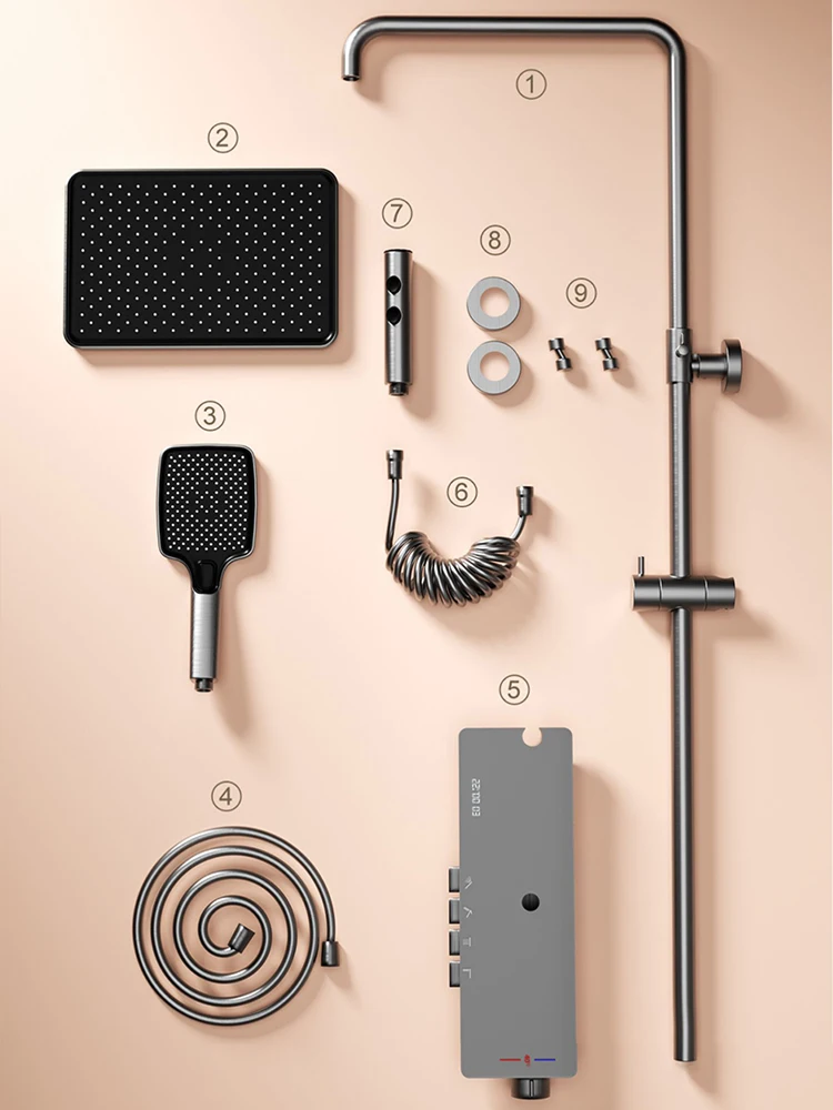 Shower System Thermostat Head Bathroom Set for Digital Display Modern Bath Wall Mount Rainfall
