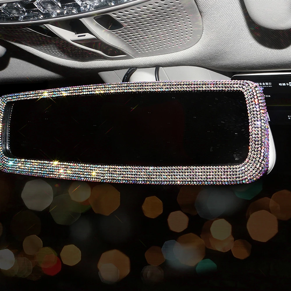 Shiny Rhinestone Car Rearview Mirror Cover Decorative Bling Auto Rear View Mirror Auto Case Rear Interior Car Accessories