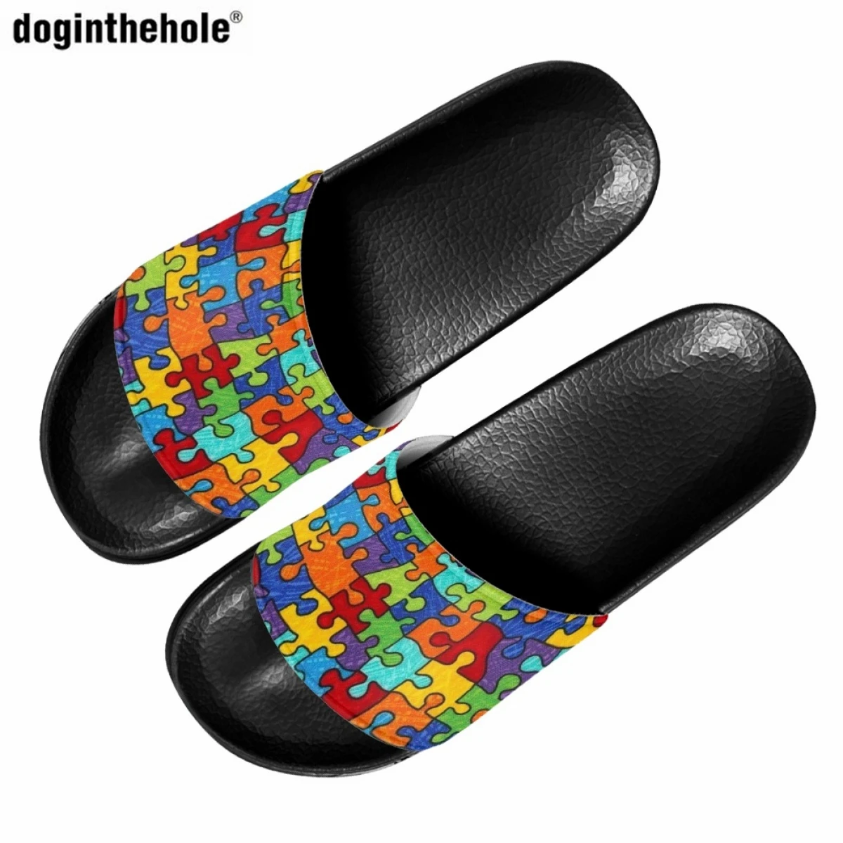 

Тапочки Doginthehole с разноцветными блоками-пазлами для женщин, Летние Новые легкие Нескользящие шлепанцы, мужские уличные пляжные сандалии