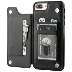 Luxurious Leather Retro Flip Wallet Case & Card Holder - iPhone 7 (8) Plus (Black)