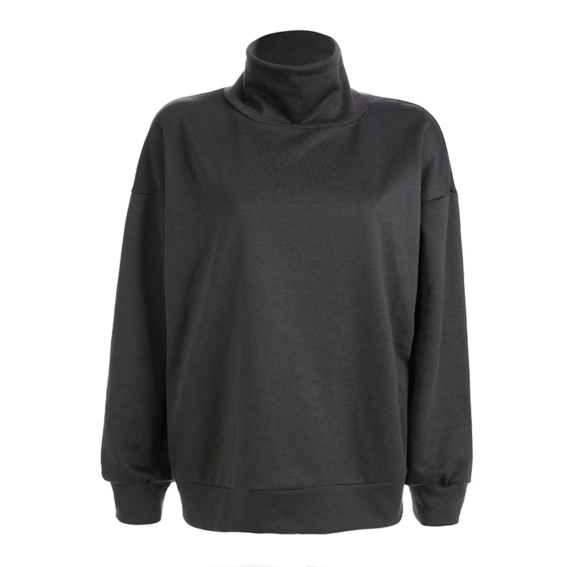 Long Sleeve Women Vintage Turtleneck Hoodies Solid Sexy Long Pullovers Casual Cotton Loose Sweatshirts High Street 2024 New