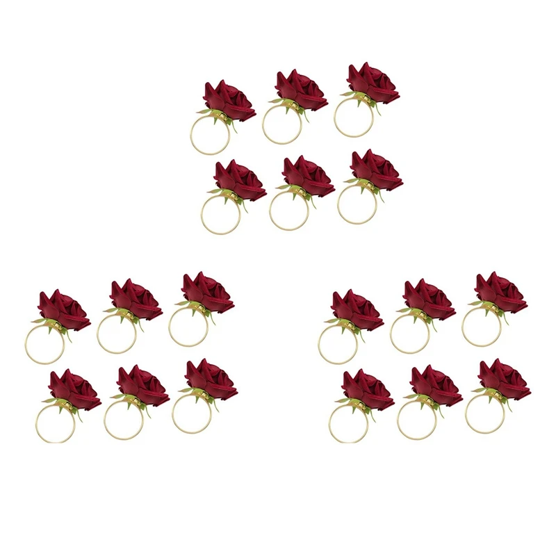 

18Pcs/Lot Romantic Rose Napkin Rings Alloy Napkin Buckle Holder For Wedding Receptions Gifts Holiday Banquet Decoration