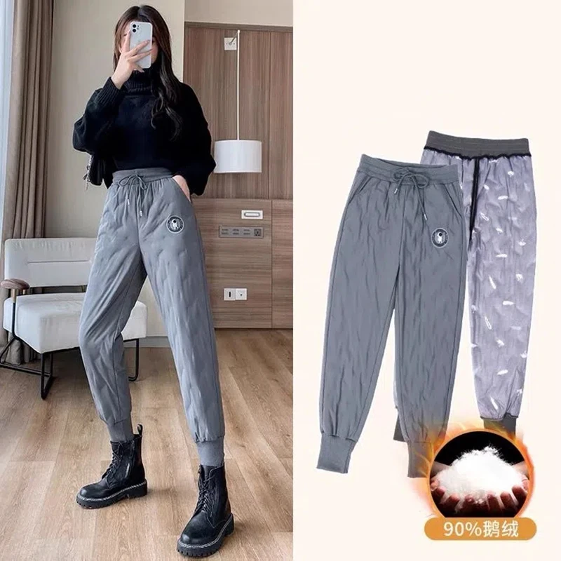 Winter Warm Jogger Harem Cargo Pants Oversize 4xl Down Cotton Sweatpants Women Cartoon Thick Ankle Length High Waist Pantalones
