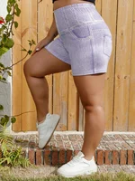 Plus Size Women's Denim-Look Shorts with Shark Print Comfortable Mid-Waist High-Stretch Knit Hotpants for Casual and Sportswear - Image 4