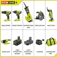 18V One+ Lithium Ion Combo Kit (6 Tools: Drill/Driver, Impact Driver, Reciprocating Saw, Circular Saw, Multi-Tool 2