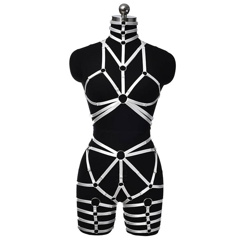 Women Blue Body Harness Lingerie Cage Bondage Stockings High Waist Garter Belt Dance Sexy Suspender Adjustable Harness Bra