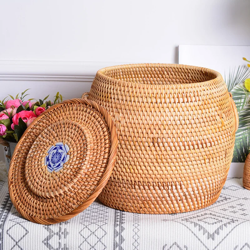 

Modern Household Retention Basket Handwoven Decorative American Lounge Large Reed Holder Chic Tidying Solution for Residence