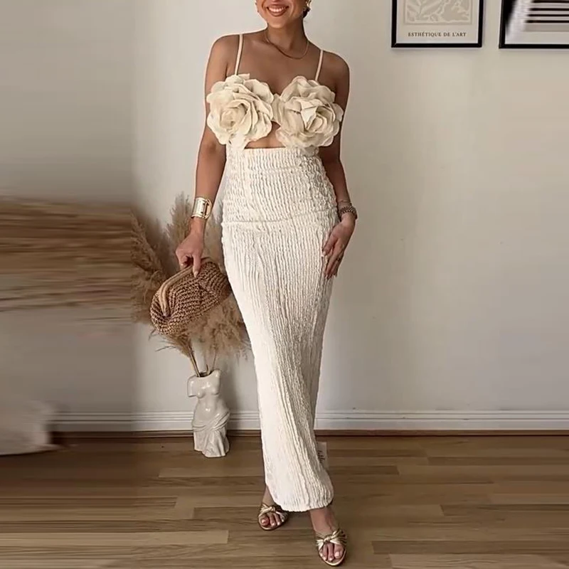 Casual Maxi Dress Spring High Sense Embroidery Hollow Out Cutout out Tube Top Dress Women Clothing main image 1