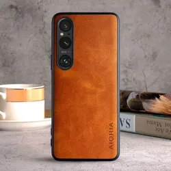 Luxury Vintage Leather Skin Soft Cover Case for Sony Xperia - Premium Protective  Coque Capa (Orange)