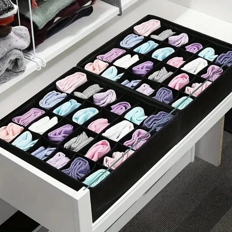 1Pc 24-Cell Collapsible Sock Organizer for Socks Underwear Ties Accessories Foldable Mold-Resistant Fabric Storage Box Divider 4