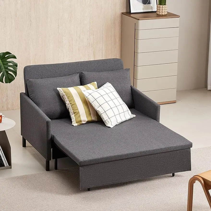 

XSPRACER 3-in-1 Convertible Sleeper Loveseat Sofa Couch with Pullout Bed and Storage for Living Room, Bedroom, Balcony, RV, Dark
