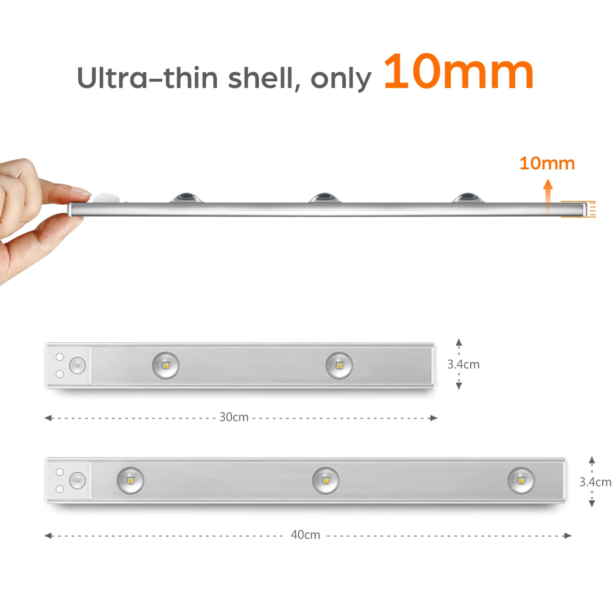 PIR 모션 센서 스위치 스포트라이트, USB 충전식 자석 램프, 주방 캐비닛 침실 조명, 3 LED 바 야간 조명