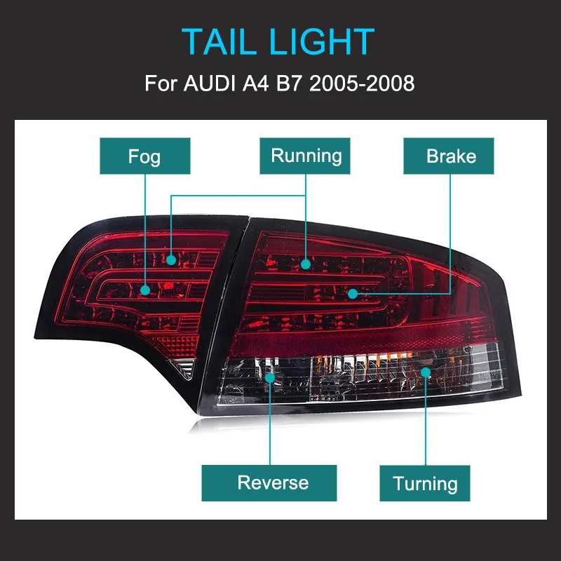 1 Pair Tail Light Assembly for AUDI A4 B7 2005 2006 2007