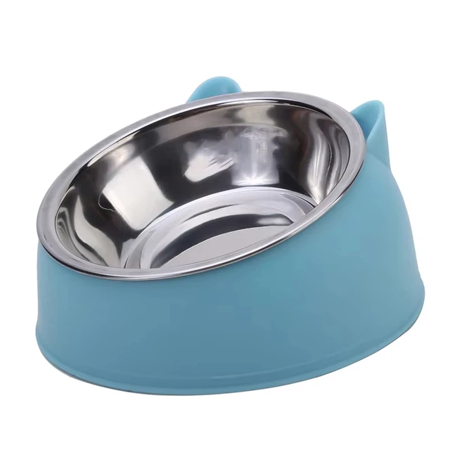 1pc Cat Bowl Lovely Creative Inclined Kitten Puppy Food Feeding Bowls Stainless Steel Cats Drinking Feeder Pet Dogs Cats Feeders 4
