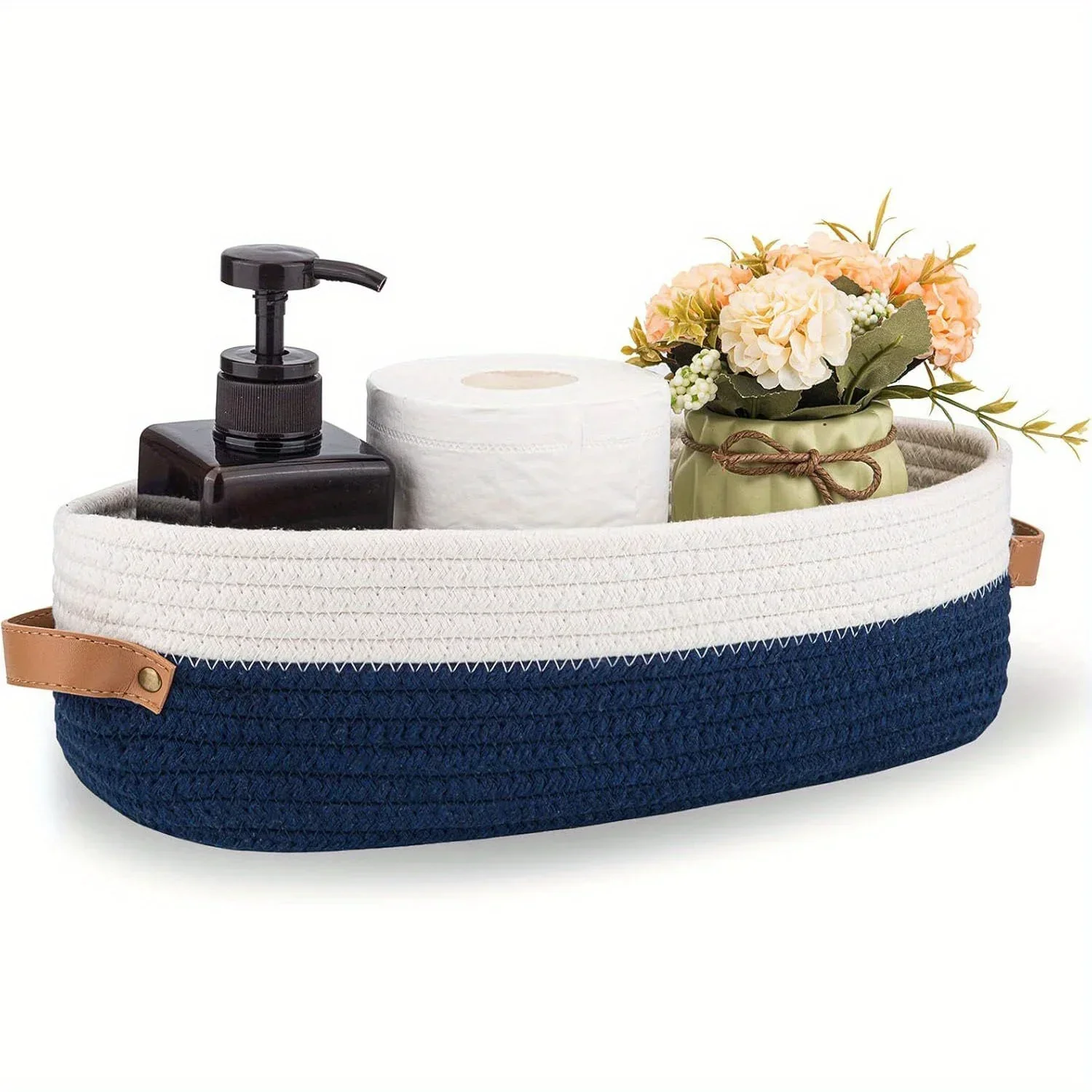 Oval Woven Bathroom Storage Basket, Multifunctional Desktop Organizer, Toilet Paper Holder, Toy Storage Basket  Basket Storage