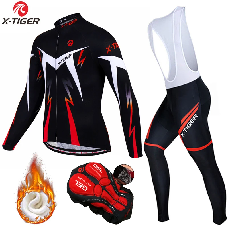 Winter Cycling Jerseys Set Long Sleeve Thermal Fleece Bicycle Clothing