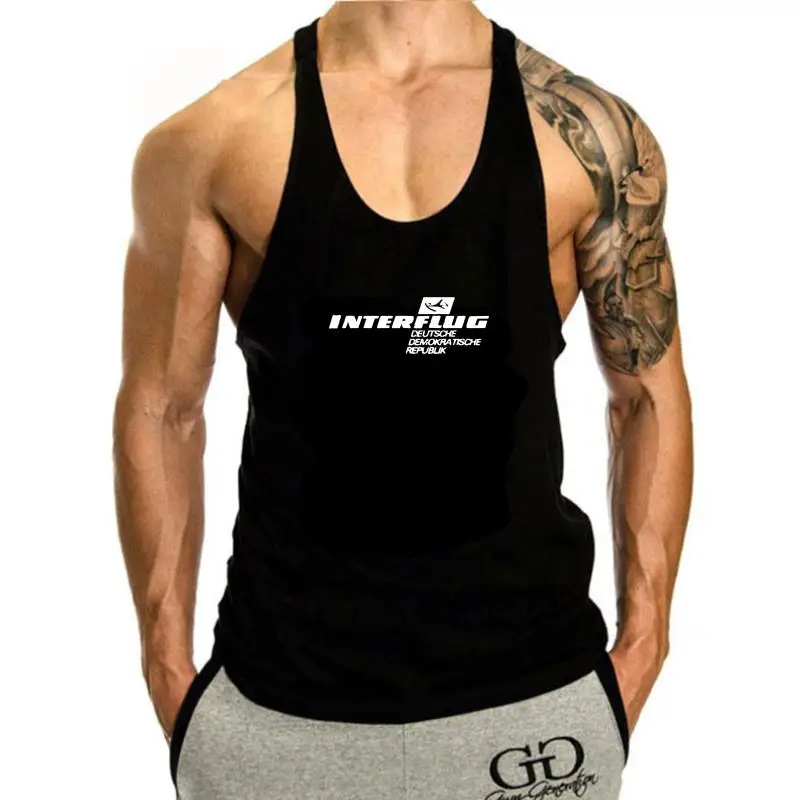 

New Men tank top men Fashion Interflug Vintage Logo German Airline tank top men Casual cotton tank top men