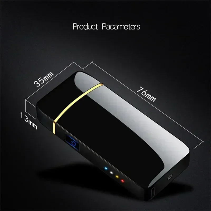 Electric Windproof Metal Lighter Double Arc Flameless Plasma Rechargeable USB Lighter LED Power Display Touch Sensor Lighters electric arc igniter