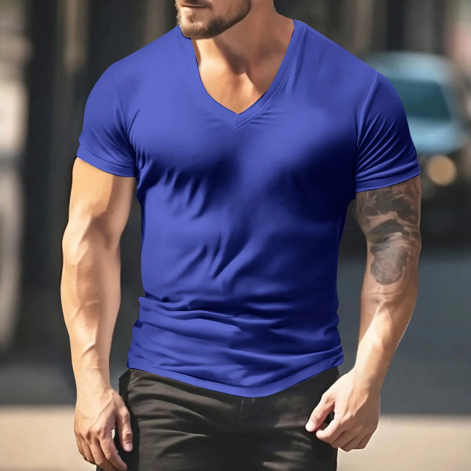 Men'S V-Neck T-Shirt Solid Color Casual T-Shirt Short Sleeve Tops T Shirt Man Tops Summer T Shirt Gym 2025 Camiseta 4 Sf7deea8b3eb44e078eccbb49fa325a16j