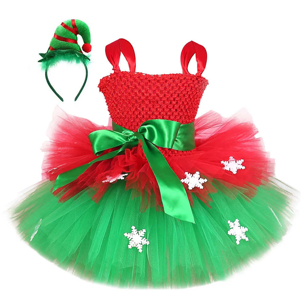 

Платье-пачка для девочек Elf, пушистый красный зеленый костюм, костюм-пачка для рождественской вечеринки, новогодний наряд, детская одежда