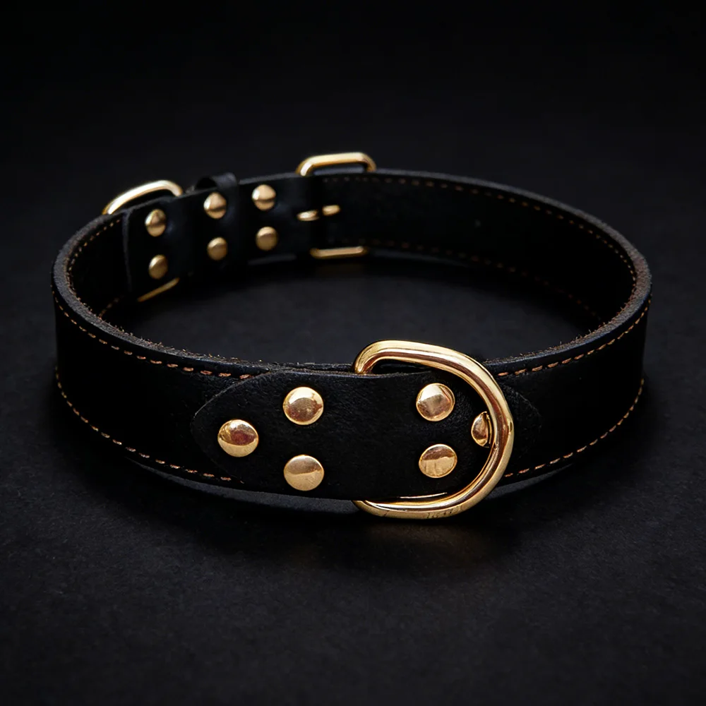 Genuine Top Layer Leather Dog Collar, 3 Sizes For Medium Large Dogs, Handmade Durable Skin-Friendly Outdoor Walking Pet Collar