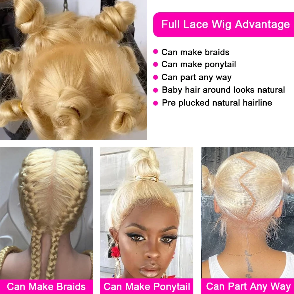 Full Lace Human Hair Wigs For Women Blonde Straight HD Transparent Lace Wigs Preplucked 180 Density Remy Hair HOTBABE 613,human hair wig