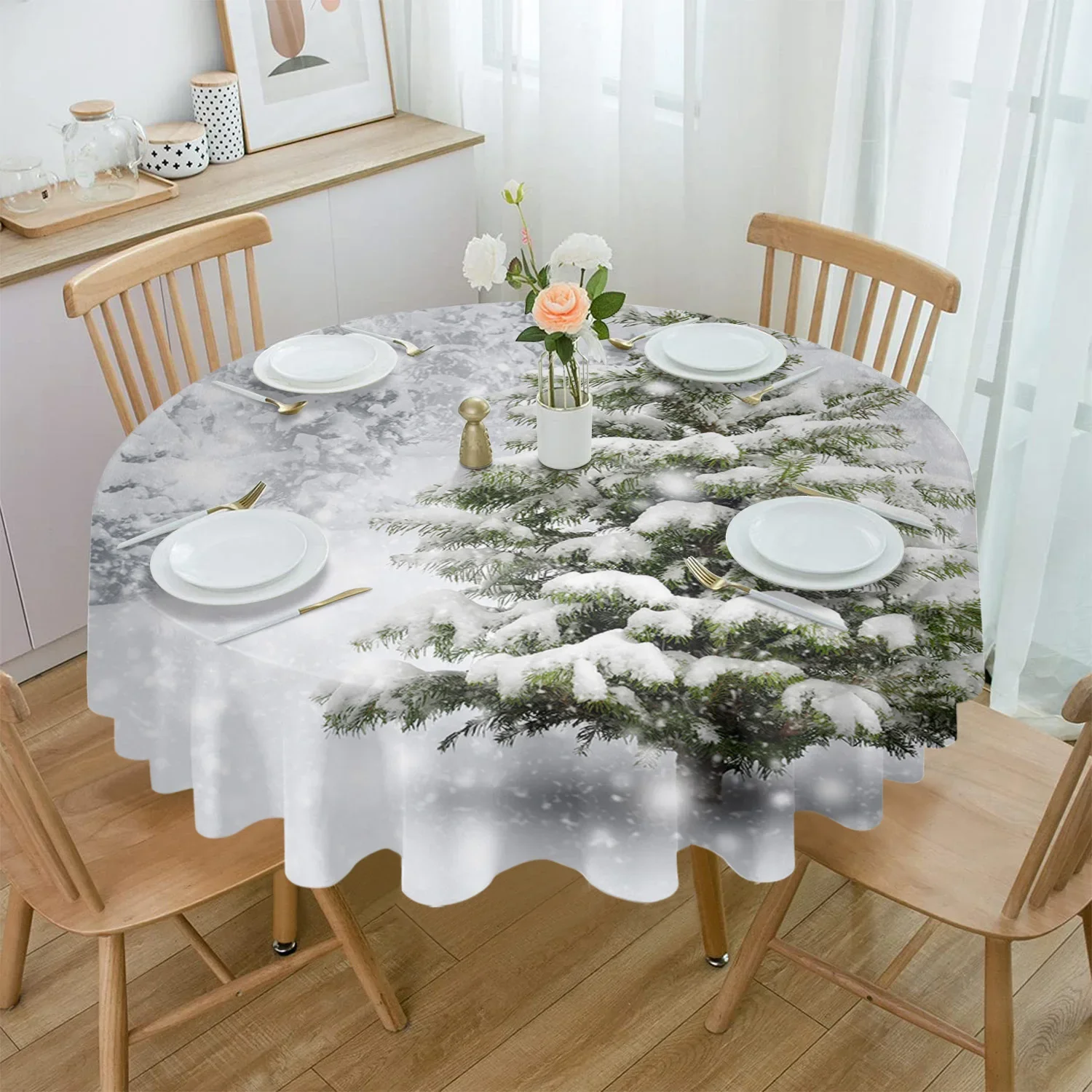 

Christmas Snow Christmas Tree Round Tablecloth Waterproof Wedding Decor Table Cover Xmas Home Decorative Tablecloth