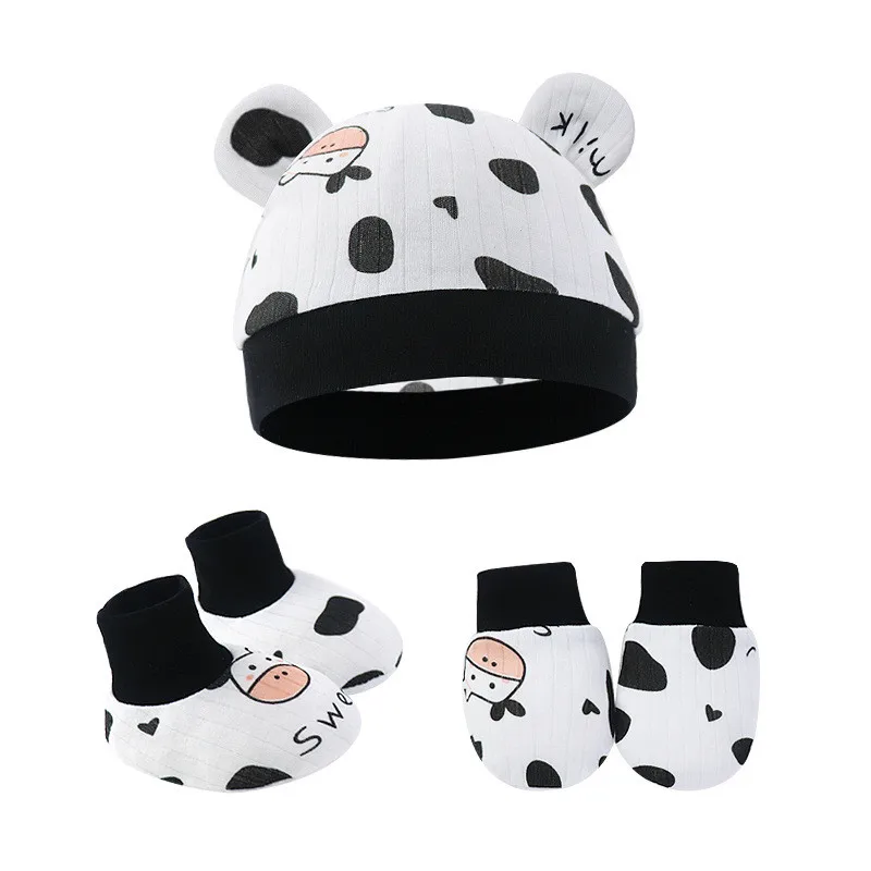 Newborn Cute Cartoon Hat+Gloves+Socks Set for Baby Boy Girl Cotton Casual Photography Props