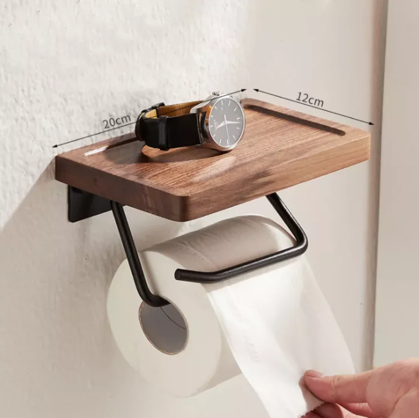 Paper Towel Rack Toilet Roll Rack Black Walnut Creative Solid Wood Bathroom Hook