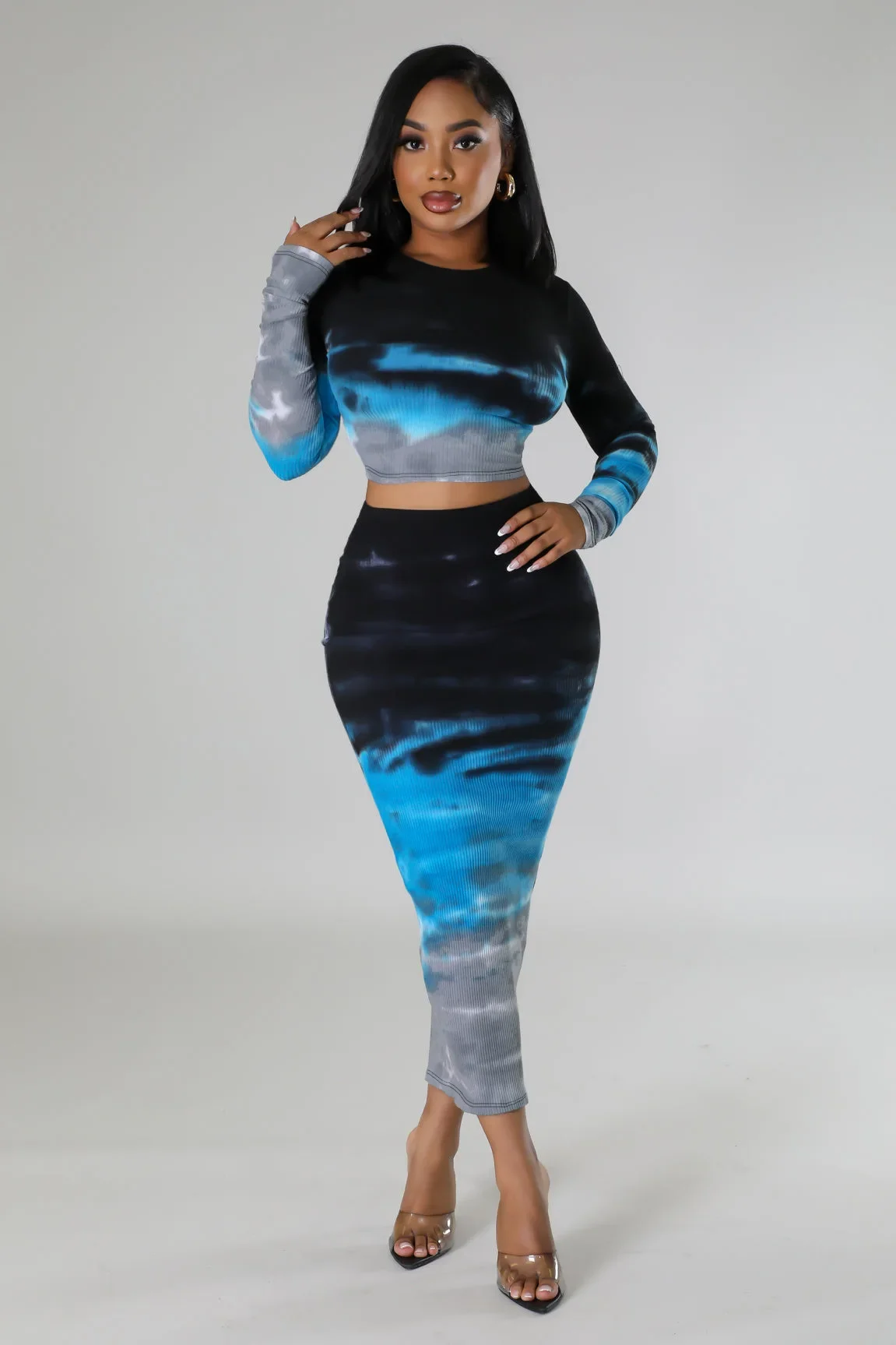 Casual Sets for Women Two Pieces Print Long Sleeves O Neck Skinny Tops New in Matching Suit Spring Autumn Pencil Long Dress Sets