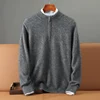 Autumn Winter Thick 100% Mink Cashmere Sweater Men's Semi High Neck Zipper Knitted Pullover Casual Business Warm Menswear Tops 4