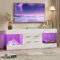 Modern 60 Inch TV Stand for 65/60/55+ TV, High Gloss White Entertainment Center with 2 Drawers & LED Lights for Living Room 2