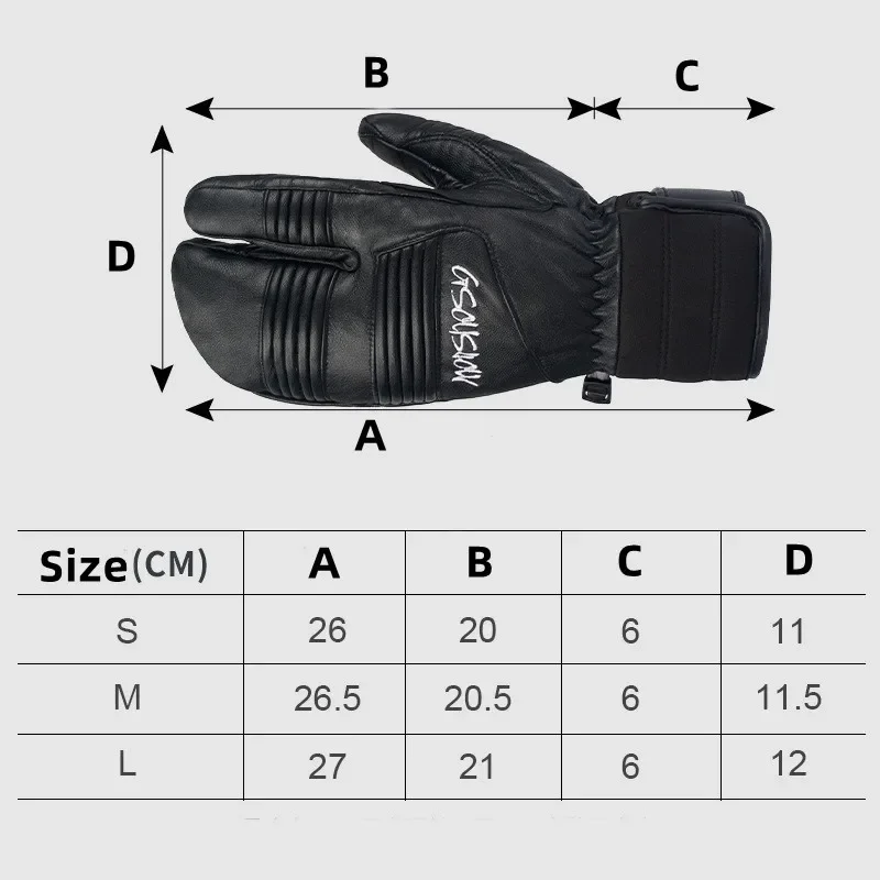Three Fingers Sheepskin Winter Ski Gloves Women Windproof Waterproof Warm Durable Thickened Men Outdoor Sports Cycling Gloves 2