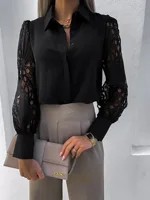 Women Elegant Solid Chiffon Blouse Spring Summer Casual Long Sleeve V Neck Loose Shirt Office Lady Tunics Oversized Tops2024 - Image 5